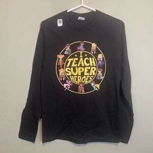 Unisex I Teach Super Heroes Long Sleeve Teacher Appreciation T-Shirt Black Small